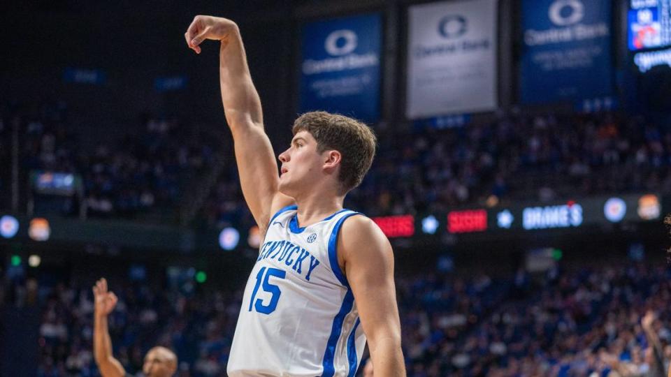 Reed Sheppard scored nine points in UK’s exhibition opener against Georgetown College. The Wildcats take the court for their final exhibition on Thursday night against Kentucky State.