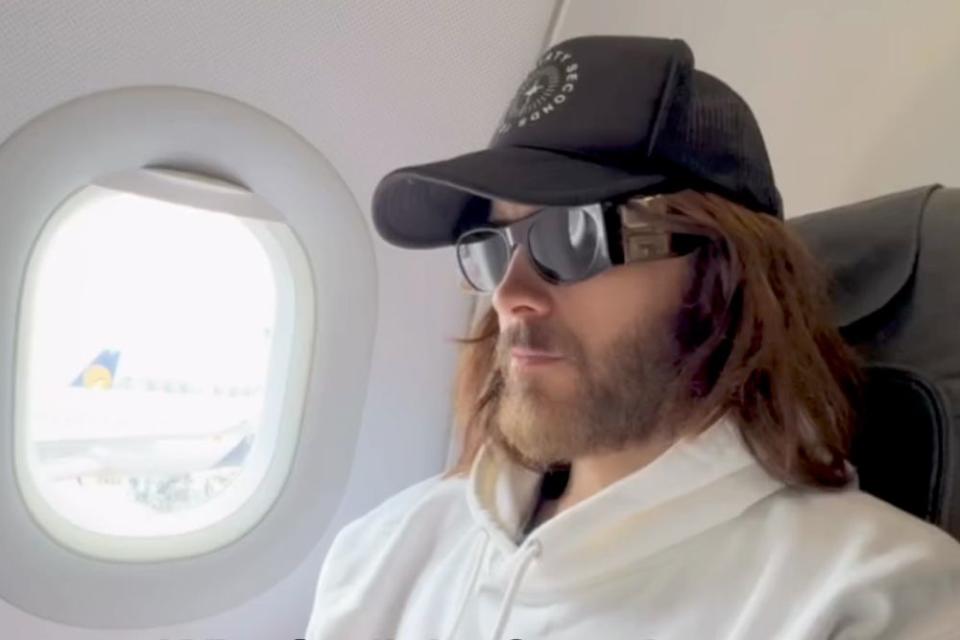 <p>JARED LETO/Instagram</p> Jared Leto "raw-dogging" a flight