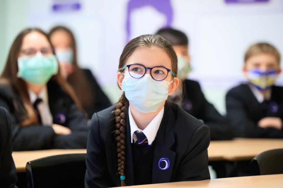 Children wearing face masks during a lesson at Outwood Academy in Woodlands, Doncaster (PA)  (PA Wire)