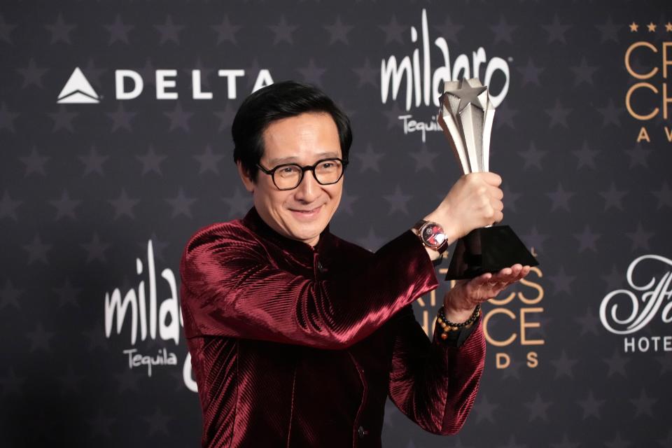 Ke Huy Quan poses in the press room at the 28th Annual Critics Choice Awards at Fairmont Century Plaza on January 15, 2023 in Los Angeles, California.