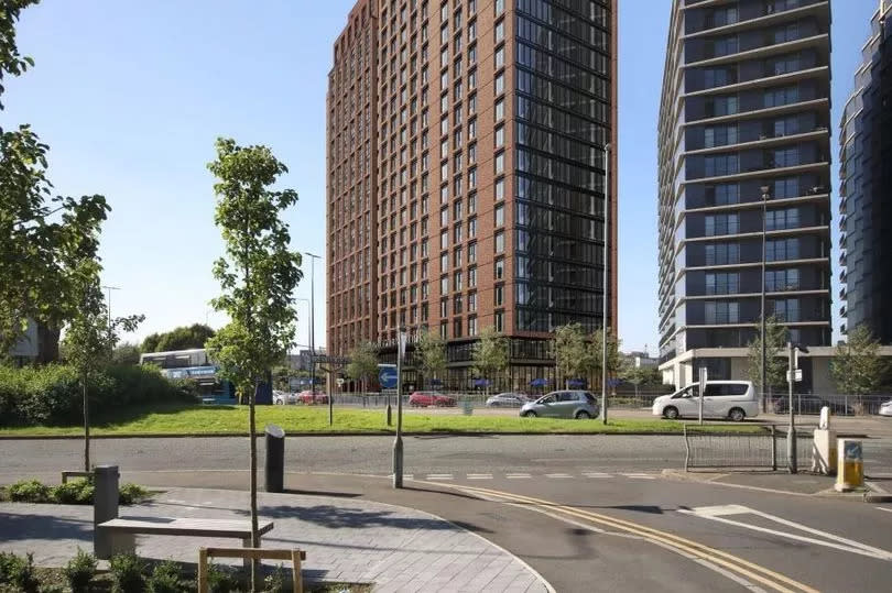 Number 1 Cornbrook seen from Chester Road, looking away from the city centre