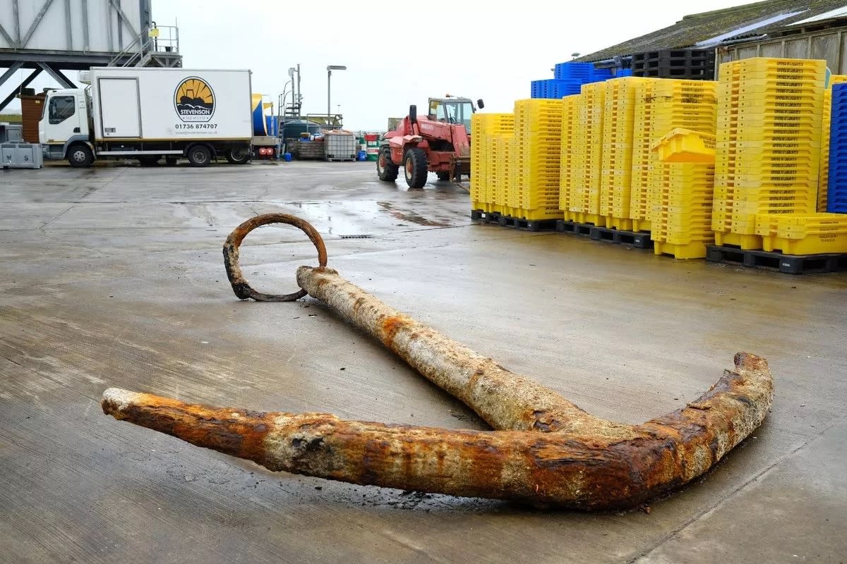 Fishermen dug up this anchor in 2019 off the coast of Cornwall, but it is not clear if it belongs to the Royal Merchant. (Reach)