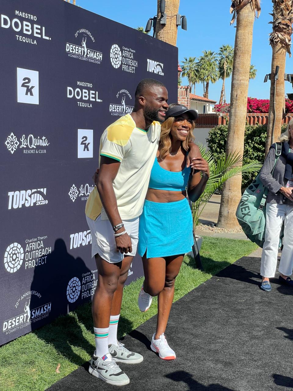 Tennis player Frances Tiafoe and actress Yvonne Orji arrive at the Desert Smash celebrity charity event at the La Quinta Resort & Club on Tuesday, March 5, 2024.