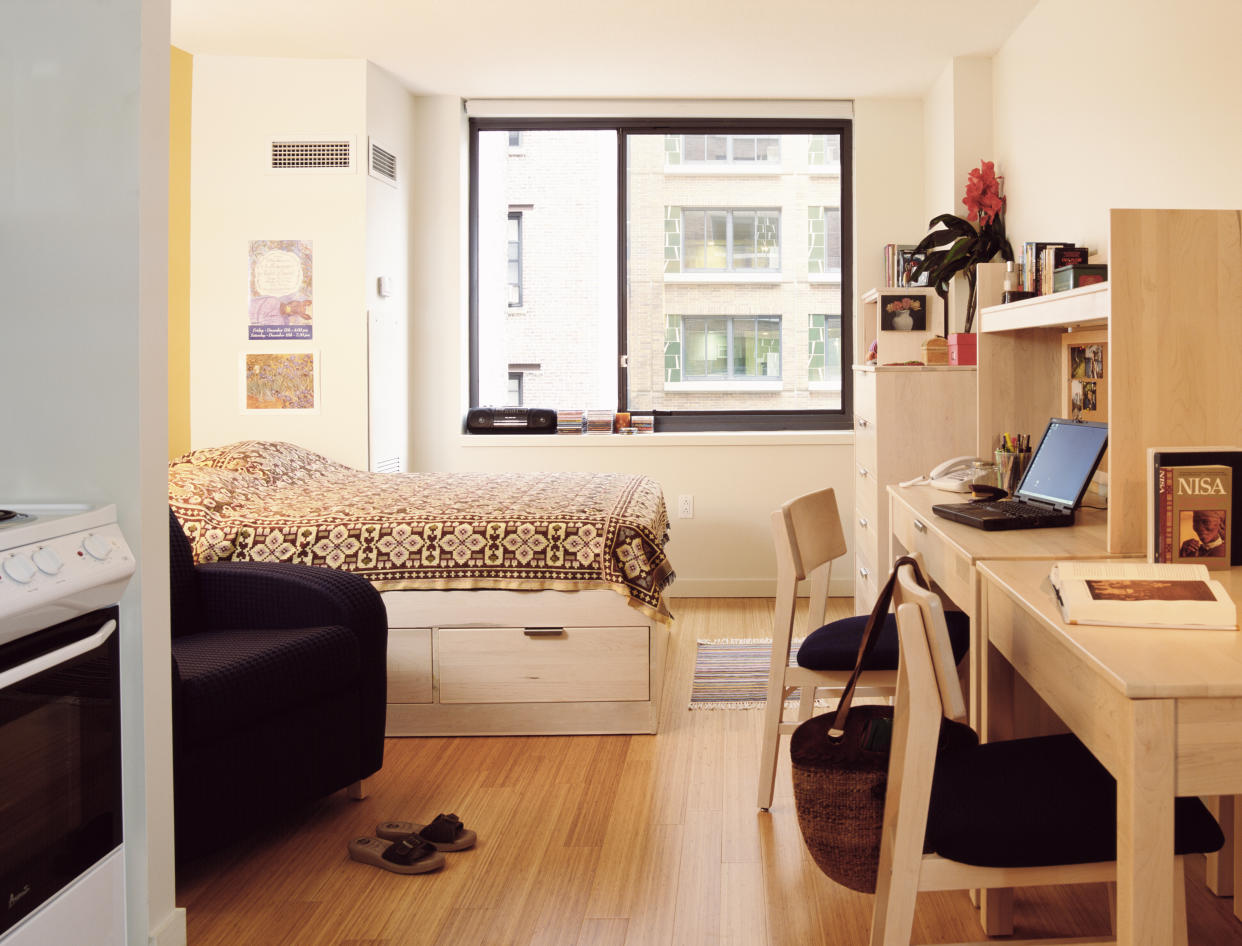 Dorm Room with Storage Bed and Desks