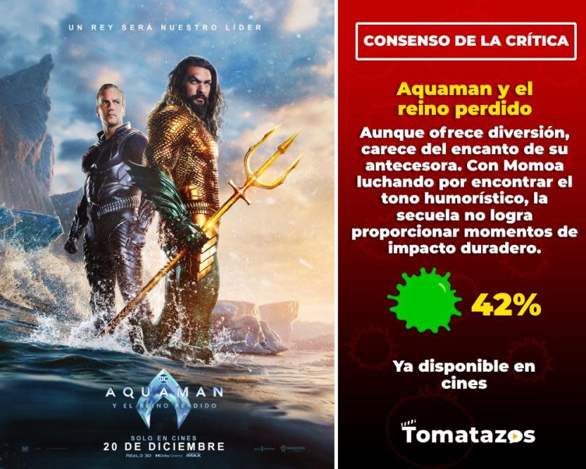 Consenso de la crítica de Aquaman y el reino perdido. (Crédito: Tomatazos)