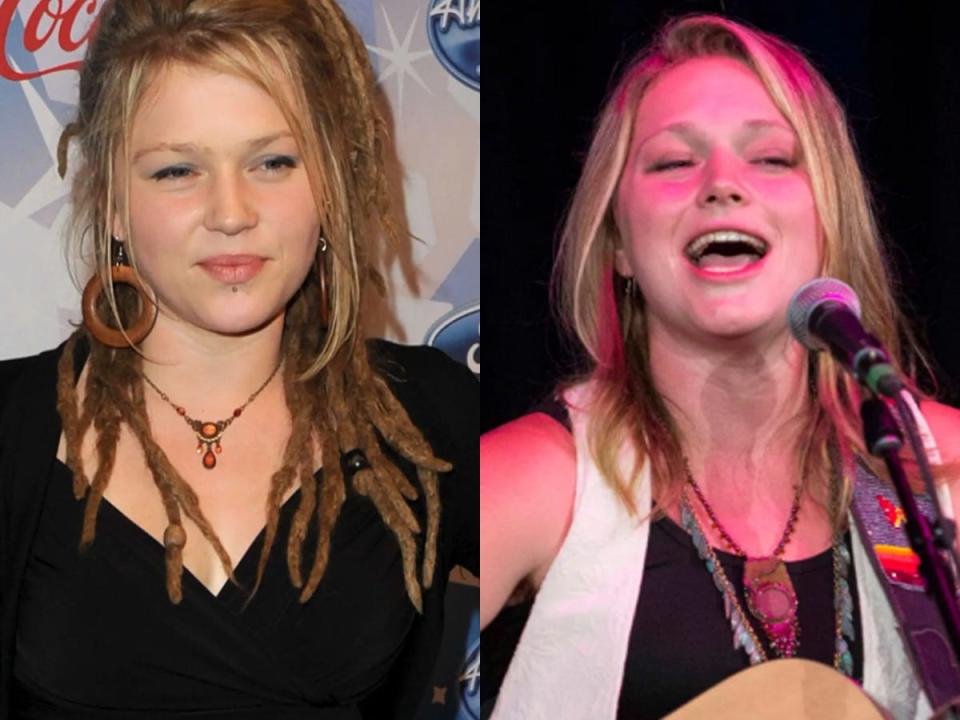 Crystal Bowersox at the american idol finale in 2010 and Crystal Bowersox performing in 2015