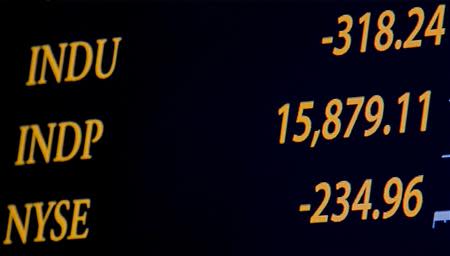 A board shows the Dow Jones Industrial Average after the closing bell over the floor of the New York Stock Exchange January 24, 2014. REUTERS/Brendan McDermid