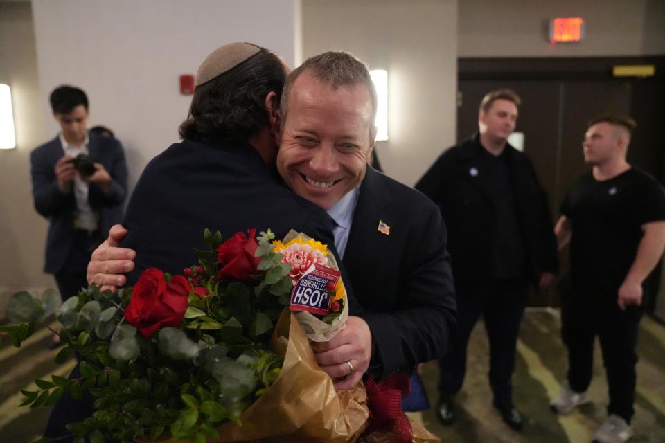 Josh Gottheimer celebrates winning reelection during an election night party at the Hilton in Hasbrouck Heights on Tuesday Nov. 8, 2022. Gottheimer is the 5th Congressional district, incumbent Democrat.