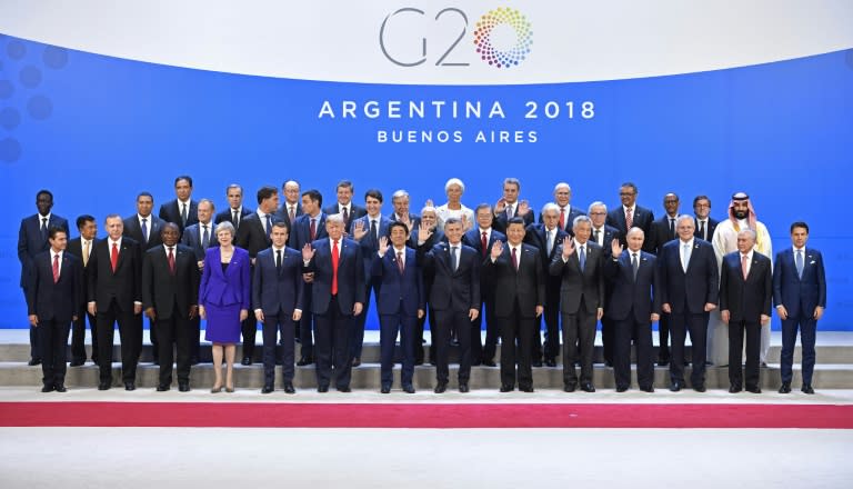 Participants in the G20 Leaders' Summit in Buenos Aires pose for the family photo on November 30, 2018