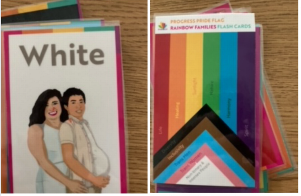 LGBTQIA+ flash cards that North Carolina House Republicans say were used in a preschool classroom at Ballentine Elementary School in Fuquay-Varina to teach children colors.