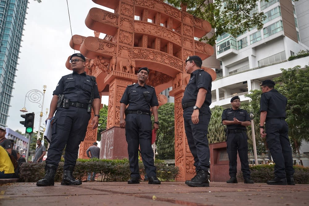 A heavy police presence is seen in Brickfields, Kuala Lumpur August 24, 2019. — Picture by Shafwan Zaidon