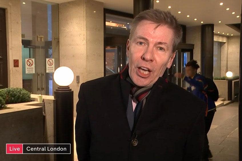 Interviewee Andrew Pierce was nearly drowned out by the disruption in the background: Channel 4 News