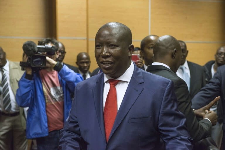 South African opposition leader Julius Malema arrives at the High Court in Polokwane, on August 3, 2015