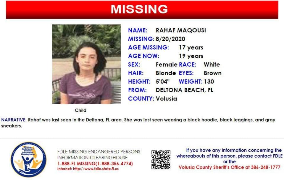 Rahaf Maqousi was last seen on Aug. 20, 2020 in Deltona.