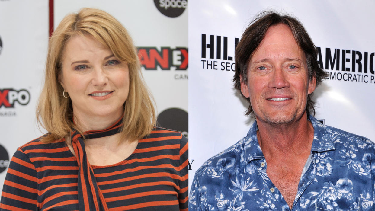 Lucy Lawless and Kevin Sorbo starred together in 'Hercules: The Legendary Journeys'. (Credit: Che Rosales/Getty/Eric Charbonneau/Invision/D'Souza Media/AP)