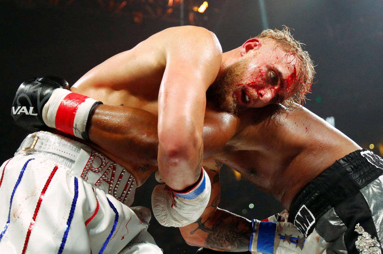 Dec 18, 2021; Tampa, FL, USA; Jake Paul and Tyron Woodley fight at Amalie Arena. Mandatory Credit: Kim Klement-USA TODAY Sports     TPX IMAGES OF THE DAY