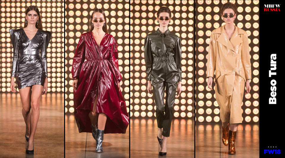 Models walk in Beso Tura’s show during Mercedes-Benz Fashion Week Russia. (Photos: Courtesy of MBFW Russia; art: Quinn Lemmers)