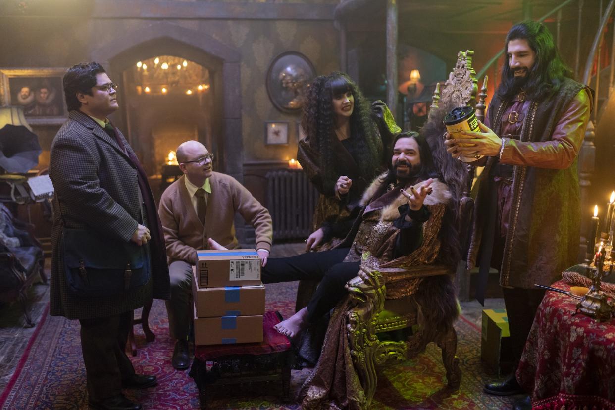 Harvey Guillén, Mark Proksch, Natasia Demetriou, Matt Berry, Kayvan Novak in a still from Season 6 <span class="copyright">Russ Martin/FX </span>