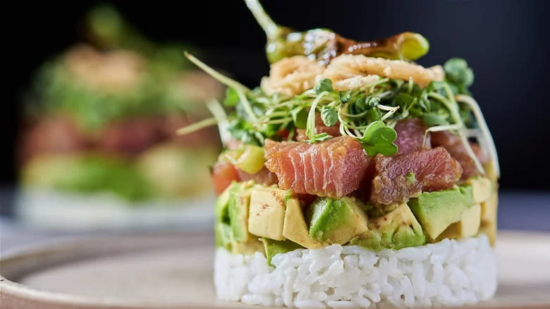 garnished tuna tartare stack