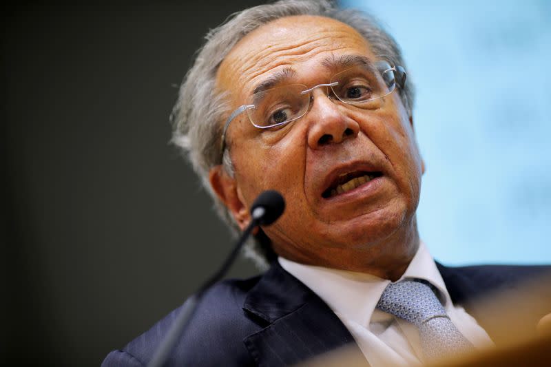 FILE PHOTO: Brazil's Economy Minister Paulo Guedes speaks during a press conference to announce economic measures due the coronavirus outbreak in Brasilia