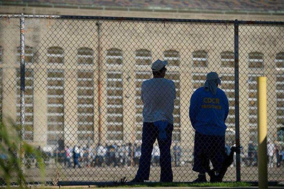 Inmates in the main exercise yard at Folsom State Prison in 2017.