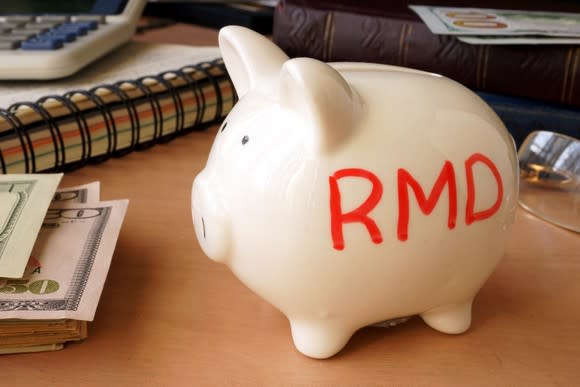 Piggy Bank with "RMD" printed on it