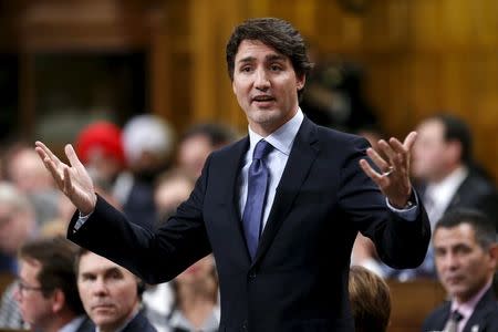 Canada's Prime Minister Justin Trudeau speaks during Question Period in the House of Commons on Parliament Hill in Ottawa, Canada, January 25, 2016. REUTERS/Chris Wattie