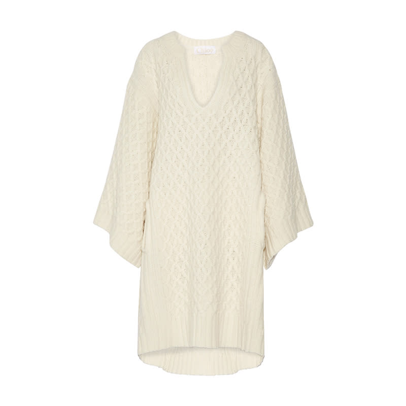 <a rel="nofollow noopener" href="http://rstyle.me/n/b6cdyvjduw" target="_blank" data-ylk="slk:Oversized Cable-Knit Wool Sweater Dress, Chloe, $2195;elm:context_link;itc:0;sec:content-canvas" class="link ">Oversized Cable-Knit Wool Sweater Dress, Chloe, $2195</a>