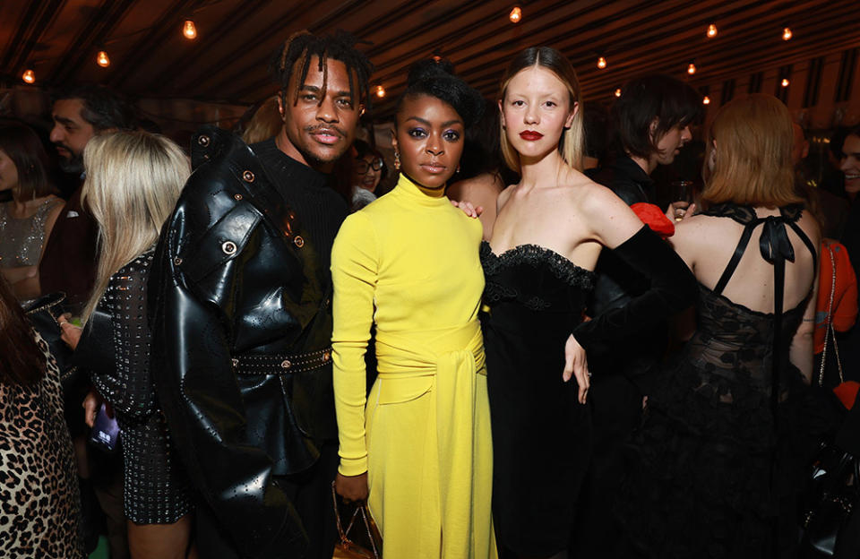 (L-R) Jeremy Pope, Danielle Deadwyler, and Mia Goth attend W Magazine's Annual Best Performances Party at Chateau Marmont on February 24, 2023 in Los Angeles, California.