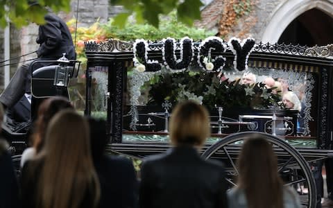 A horse-drawn hearse carrying the coffin of 13-year-old Lucy McHugh August 27, 2018 - Credit: Andrew Matthews/PA