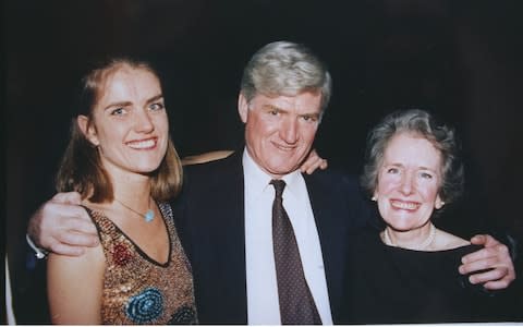 Mary Parkinson with her parents, Cecil and Ann, in 1997 - Credit: REX/Shutterstock