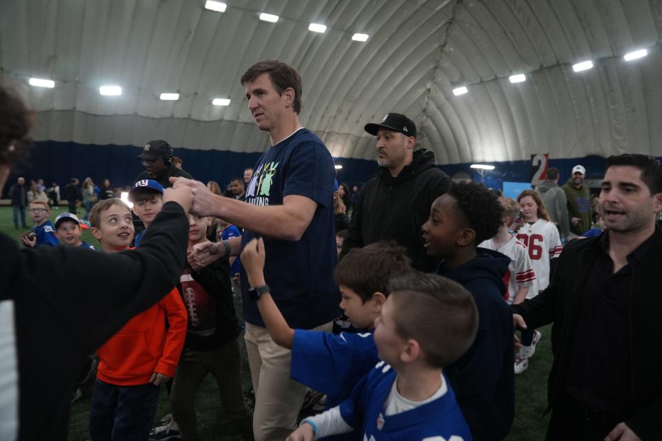 Former NY Giants, Eli Manning and Shaun O’Hara came to Superdome Sports, participating in a charitable event, teaming up with The Children’s Place to take part in a  complete afternoon of football fun, group photos treats and prizes for the local community at Superdome Sports in Waldwick, NJ on March 3, 2023.