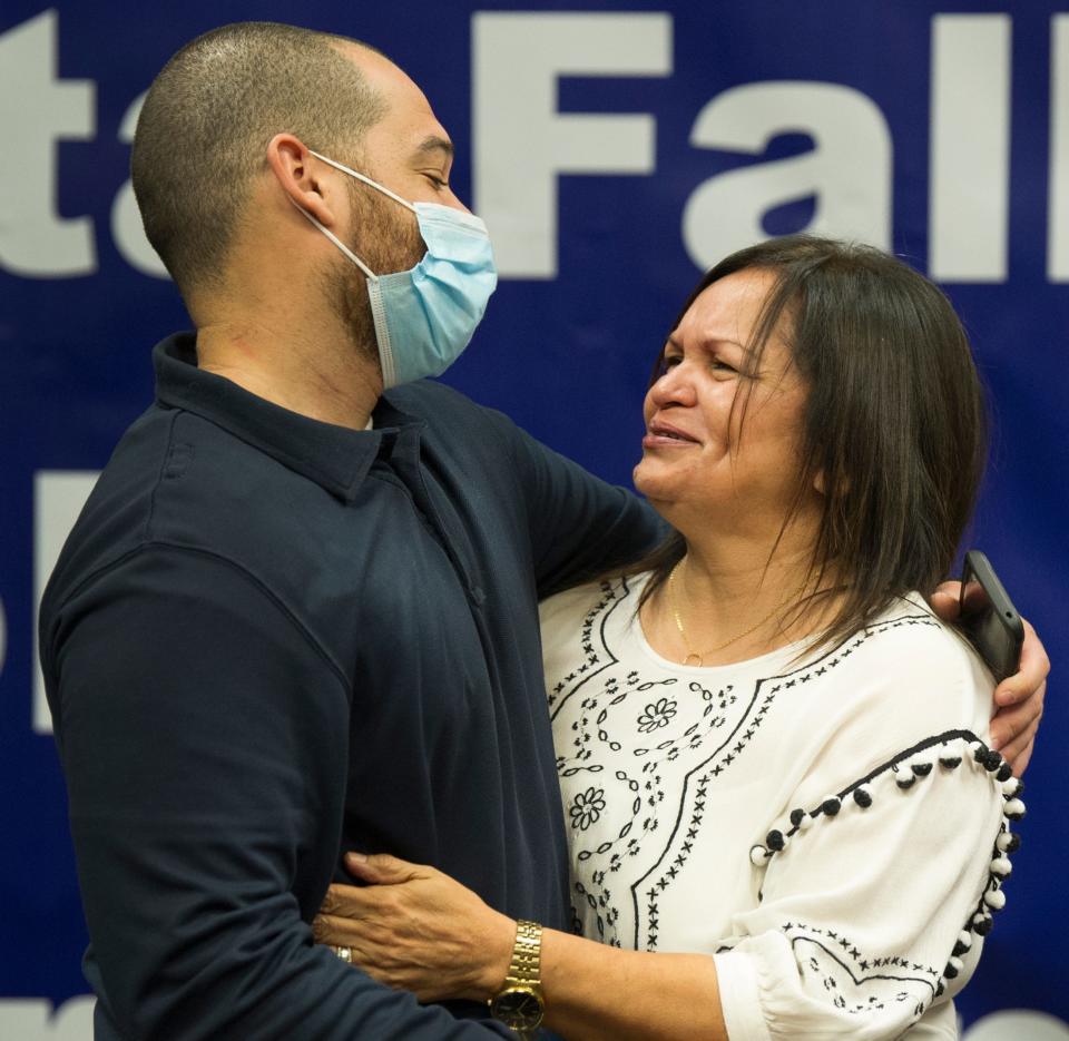 Retiring Wichita Falls police officer Betty Dean received hugs and well-wishes during a retirement ceremony as shown in this April 2, 2021, file photo.