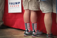 <p>Guests shop for campaign merchandise before the start of a rally with President Donald Trump on June 21, 2017 in Cedar Rapids, Iowa. (Photo: Scott Olson/Getty Images) </p>