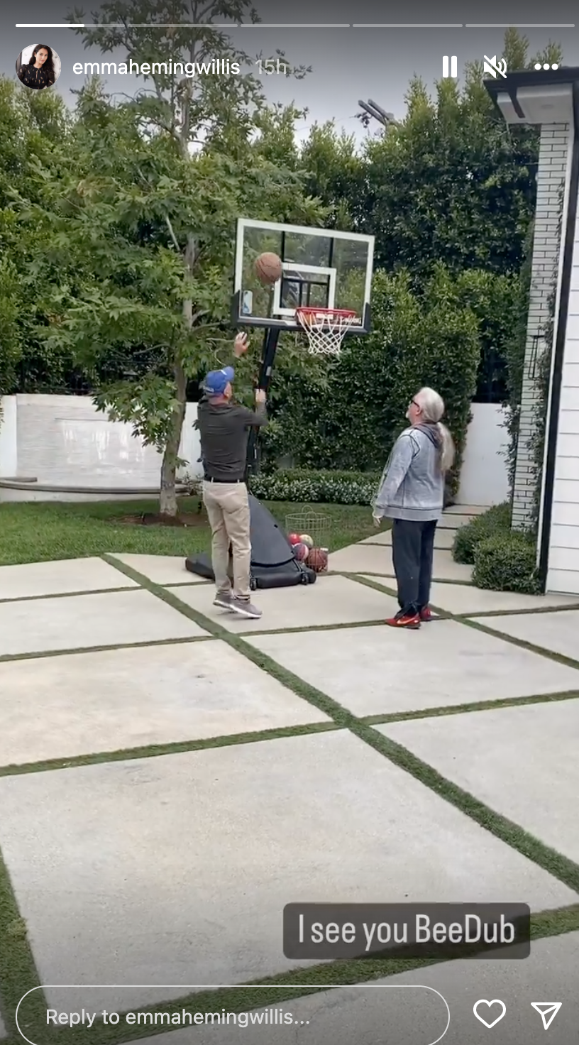 Bruce Willis playing basketball on Emma Heming's Instagram story