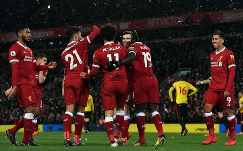 Liverpool celebrate goal - Credit: PA