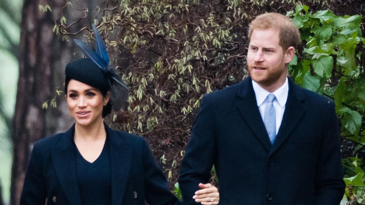  Meghan, Duchess of Sussex and Prince Harry, Duke of Sussex attend Christmas Day Church service at Church of St Mary Magdalene on the Sandringham estate on December 25, 2018