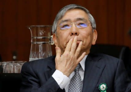 Bank of Japan (BOJ) Governor Haruhiko Kuroda attends a financial and monetary committee session at the Lower House of the parliament in Tokyo, Japan, February 16, 2018. Picture taken February 16, 2018.   REUTERS/Toru Hanai
