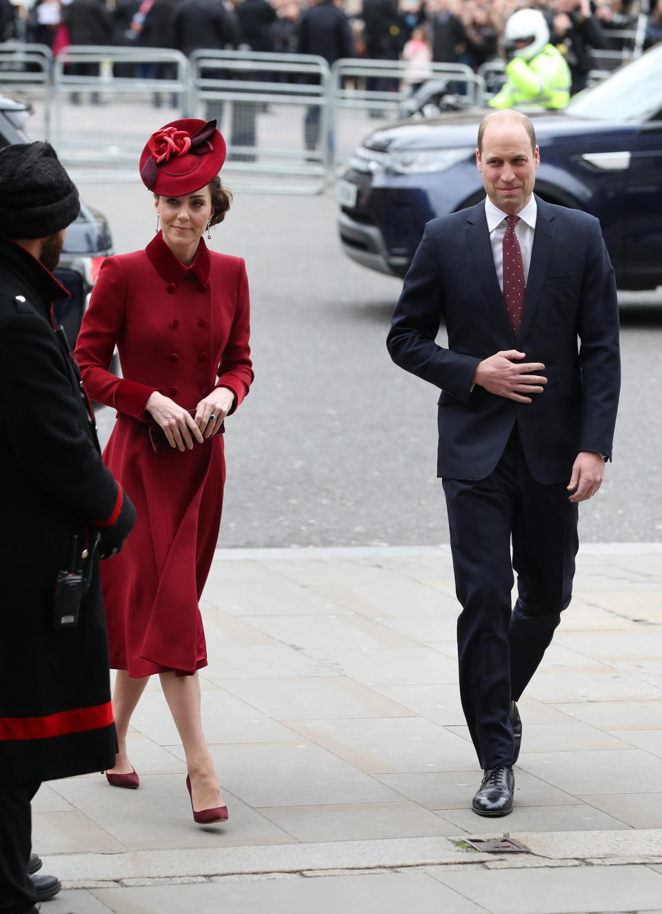 The Duke and Duchess of Cambridge arrive at the Commonwealth Service at Westminster Abbey, London on Commonwealth Day. The service is the Duke and Duchess of Sussex's final official engagement before they quit royal life. (Photo by Yui Mok/PA Images via Getty Images)