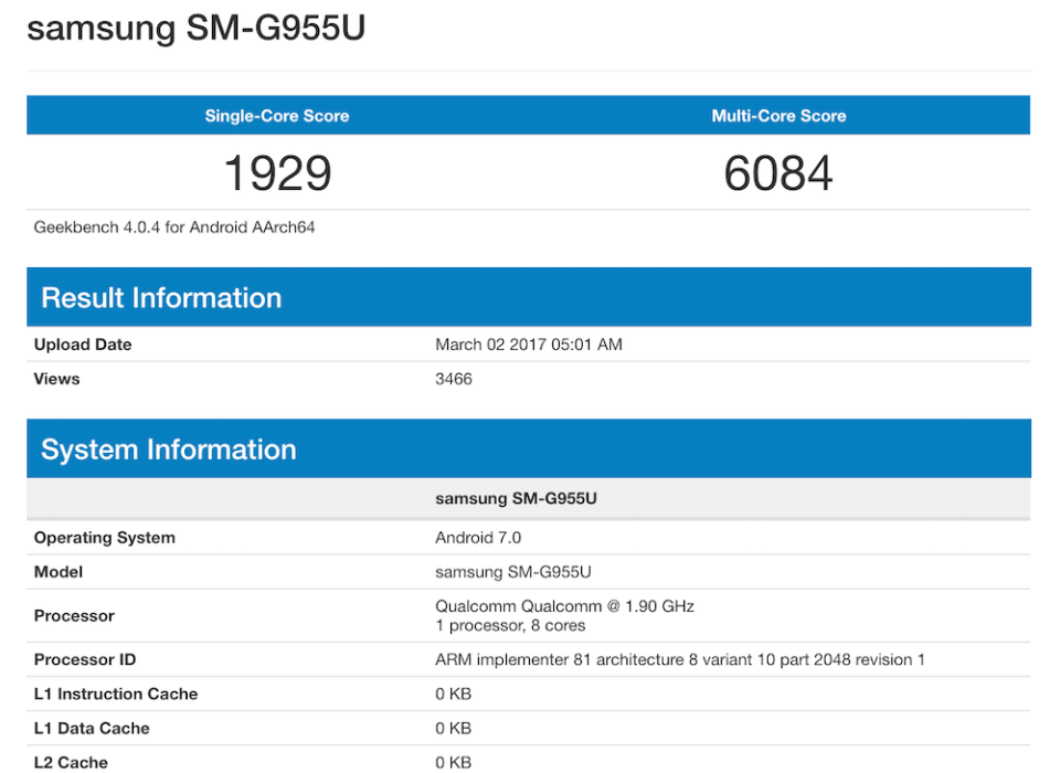 搭載高通Snapdragon 835處理器 三星Galaxy S8 Plus跑分曝光