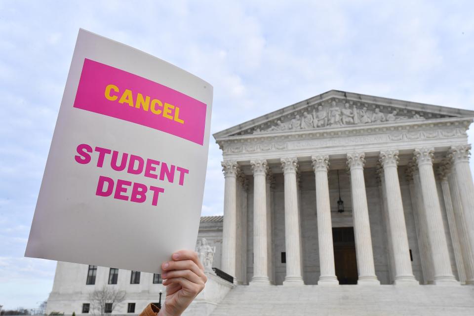 Student loan borrowers gathered at the Supreme Court on  Jan. 2, 2023.