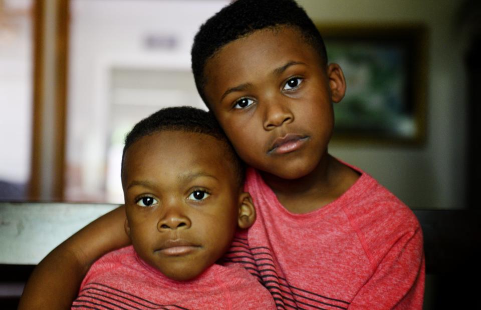 Braxton Brooks (left photographed on April 18, 2022) will be getting a bone marrow transplant from his brother Brennen (right) atÊCook Children's Medical Center hospital in Fort Worth, Texas.