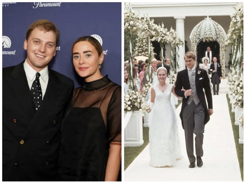 Left: Naomi Biden and Peter Neal. Right: Tricia Nixon's White House wedding in the Rose Garden.