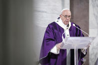 VATICAN CITY, VATICAN - FEBRUARY 26: Pope Francis celebrates Ash Wednesday Service at Santa Sabina Basilica, on February 26, 2020 in Vatican City, Vatican. (Photo by Vatican Pool/Getty Images)