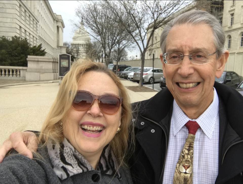 Carole Baskin and her husband, Howard Baskin, pose for a photo in Washington, D.C., during a 2017 trip to lobby for passage of the Big Cat Public Safety Act.