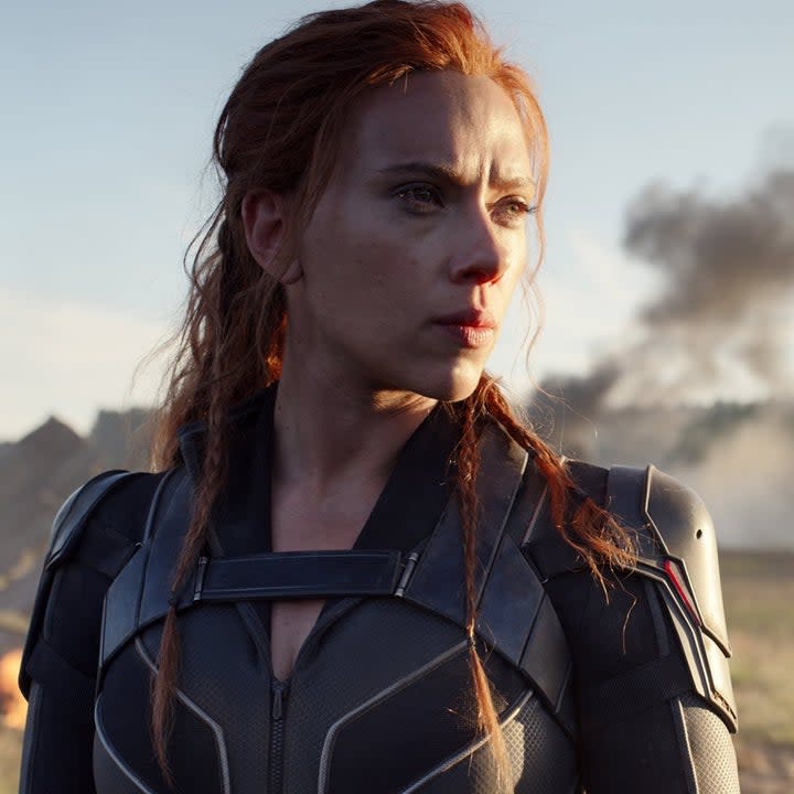 closeup of scarlett in a marvel film