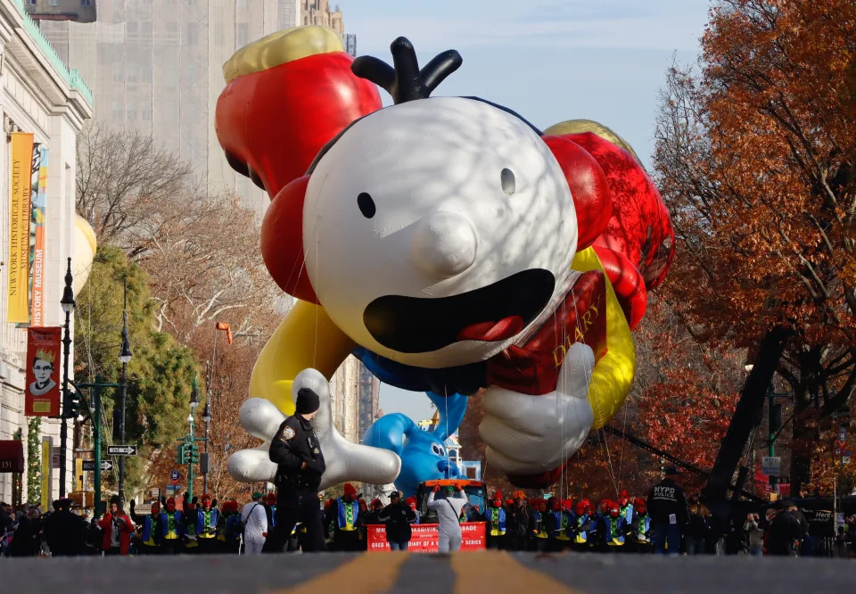  The Diary of a Wimpy Kid balloon floats along Central Park West in the Macy's Thanksgiving Day Parade on November 25, 2021 in New York City. (Photo by Gary Hershorn/Getty Images)