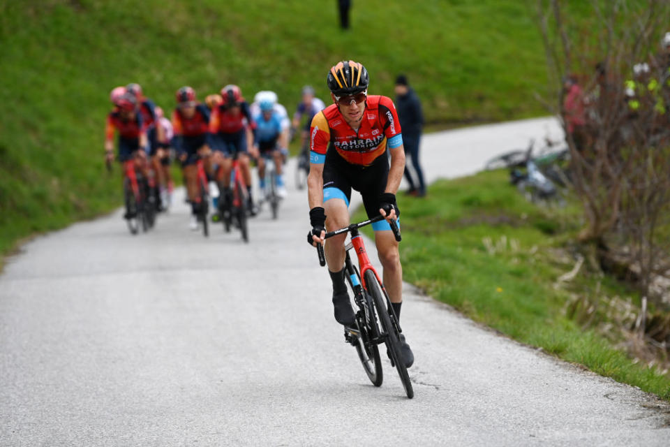 ALPBACH AUSTRIA  APRIL 17 Jack Haig of Australia and Team Bahrain Victorious attacks during the 46th Tour of the Alps 2023 Stage 1 a 1275km stage from Rattenberg to Alpbach 984m on April 17 2023 in Alpbach Austria Photo by Tim de WaeleGetty Images