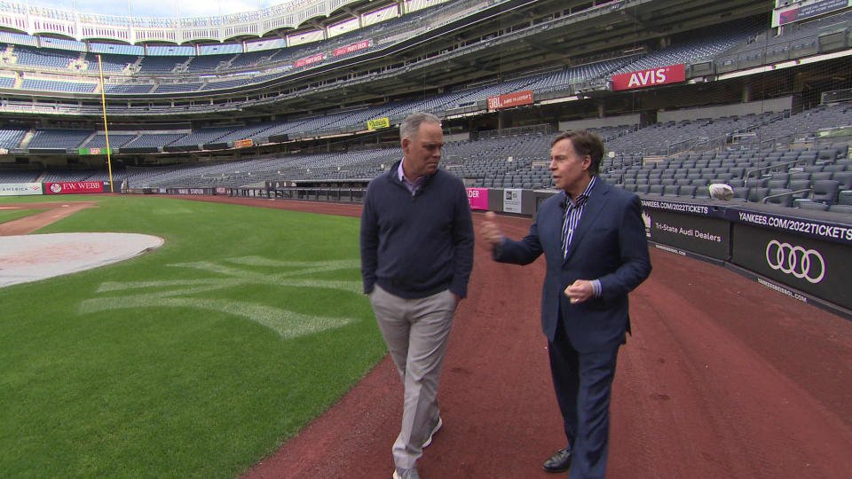 Sportscaster Bob Costas with correspondent Jim Axelrod at New York's Yankee Stadium.  / Credit: CBS News