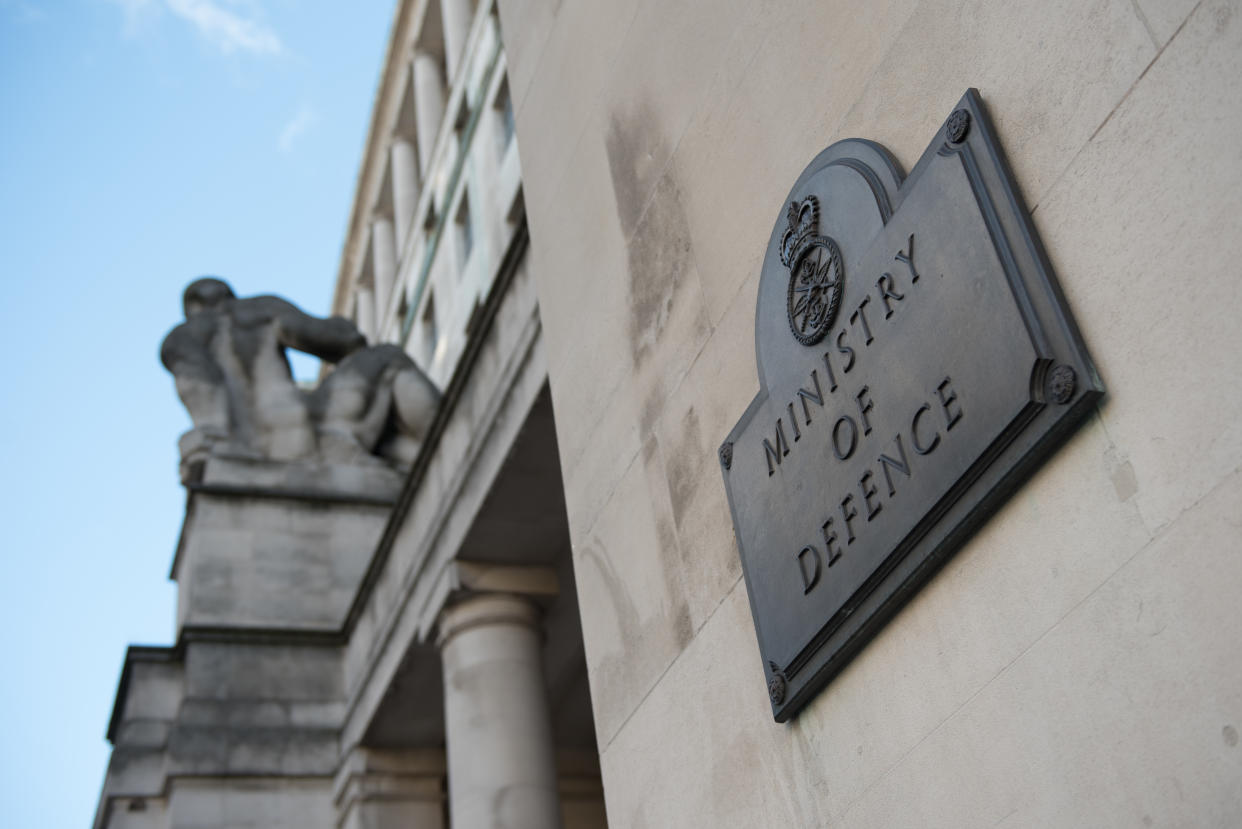 LONDON, ENGLAND - JANUARY 28: A general view of the name plaque of the Ministry of Defence building on Horse Guards Avenue on January 28, 2019 in London, England. (Photo by John Keeble/Getty Images)